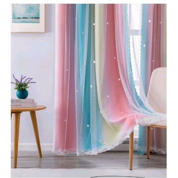 Curtains for Girls Bedroom Decor Rainbow Blackout Curtains ONE PANEL 52x63 - Picture 1 of 5